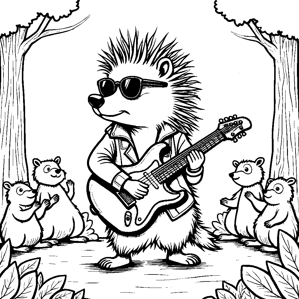 Ash the porcupine rocking out on an electric guitar