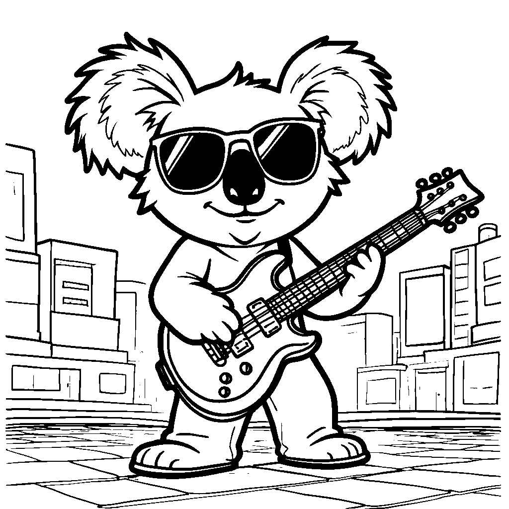 Buster Moon wearing a cool pair of shades and holding a guitar