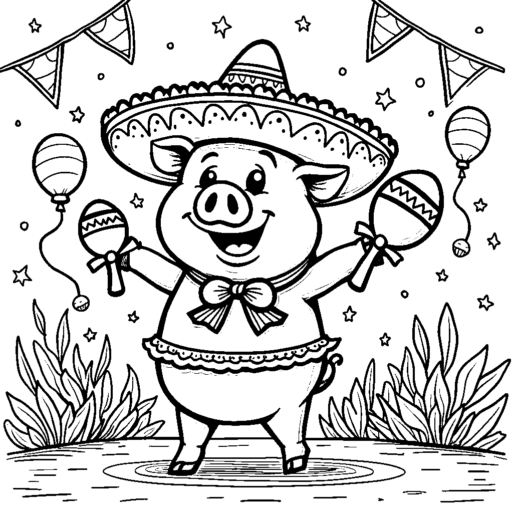 Gunter the pig dancing with a pair of maracas