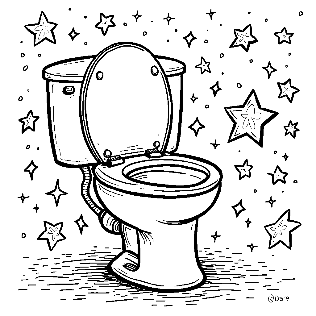 A magic skibidi toilet surrounded by sparkling stars