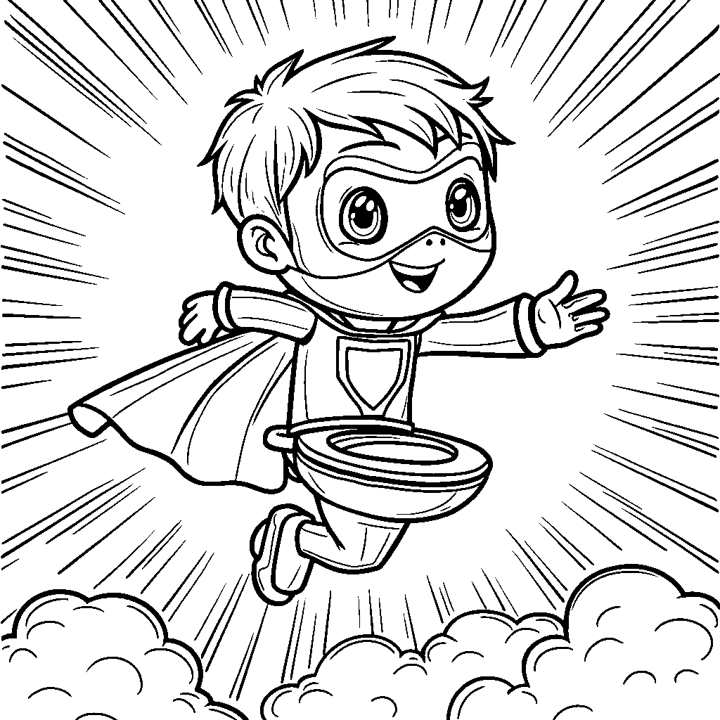 A skibidi toilet superhero flying through the sky