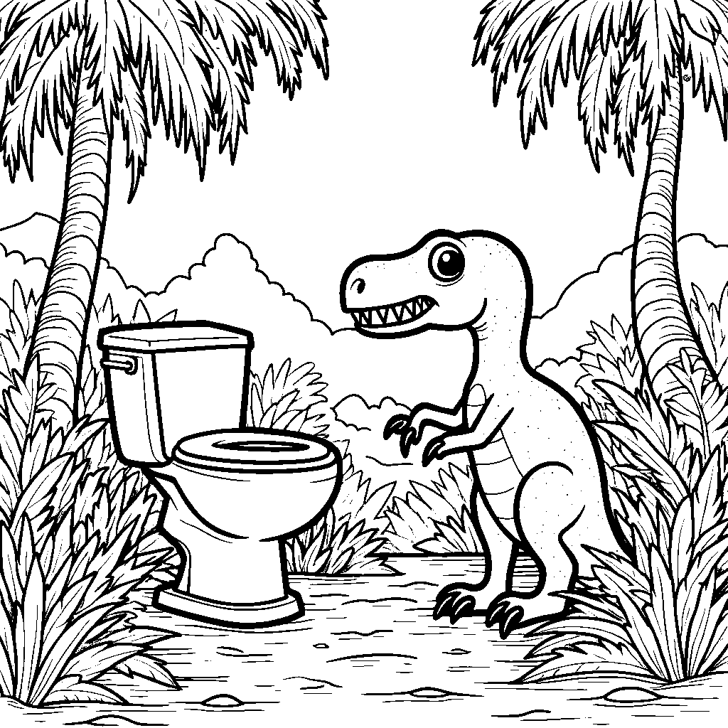 A skibidi toilet visiting a dinosaur in a prehistoric scene