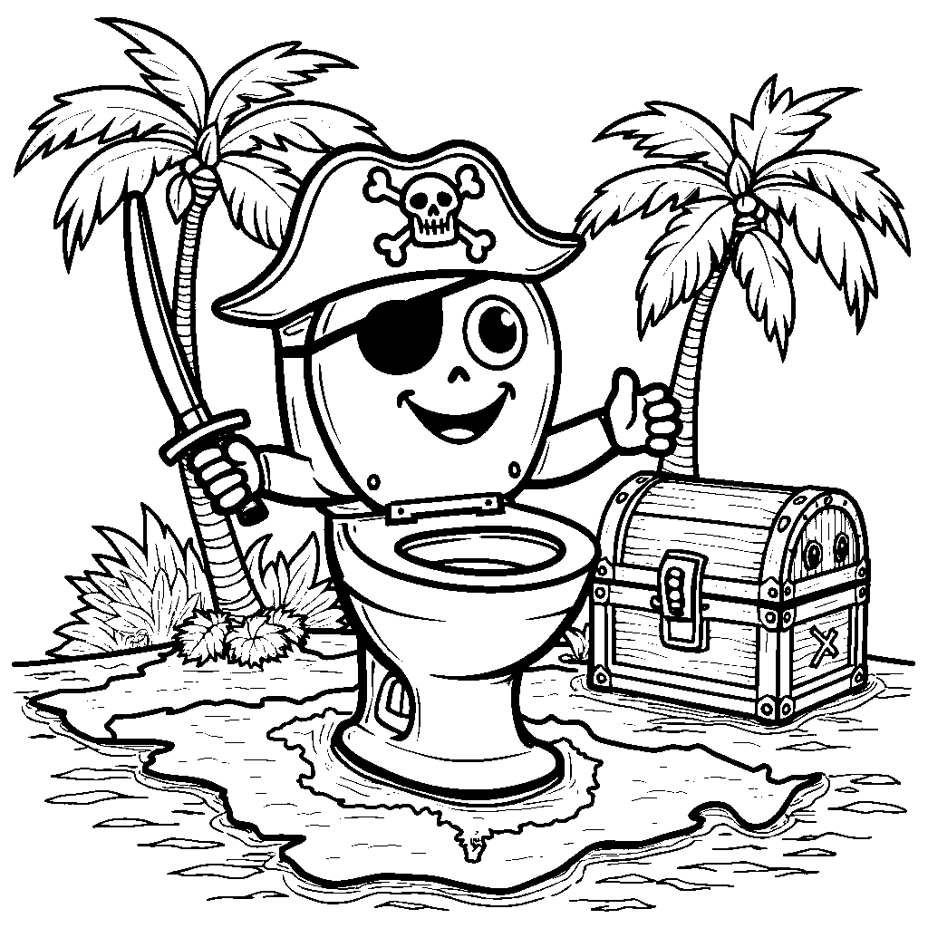 Skibidi toilet dressed as a pirate on a treasure map