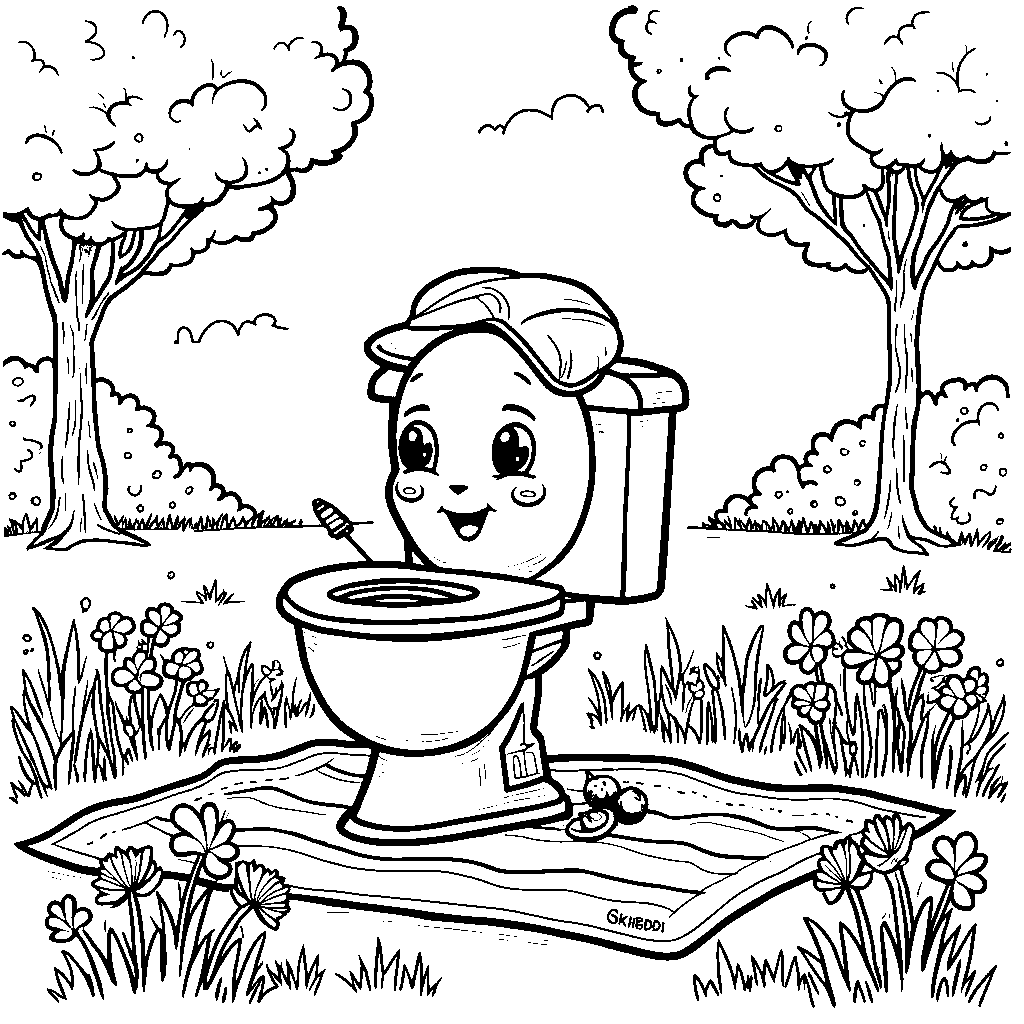 Skibidi toilet having a picnic in a sunny park