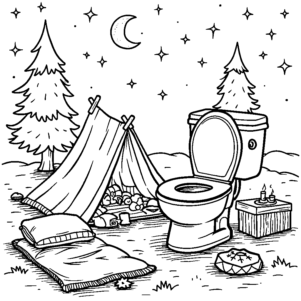 Skibidi toilet having a sleepover under a starry sky