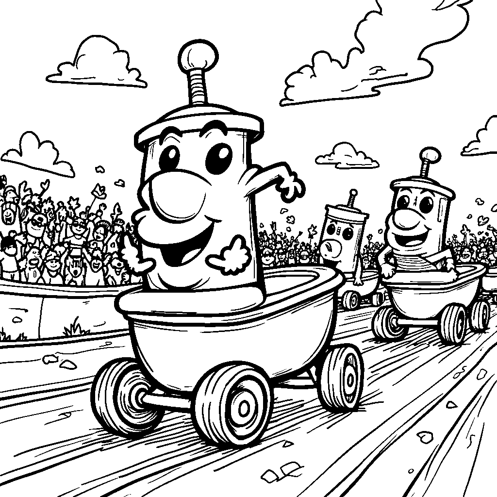 A skibidi toilet participating in a friendly race