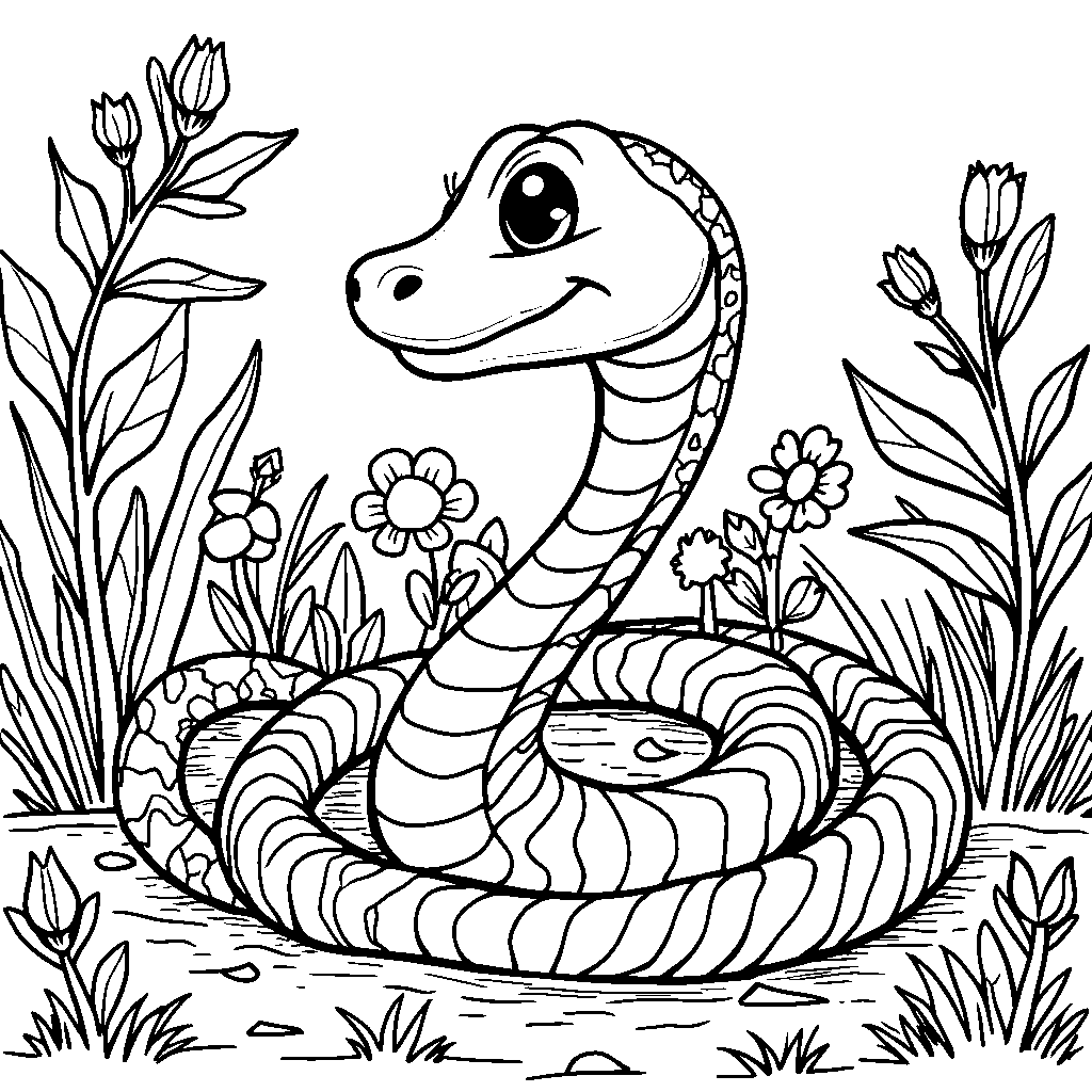 A snake creating a fun obstacle course in a garden