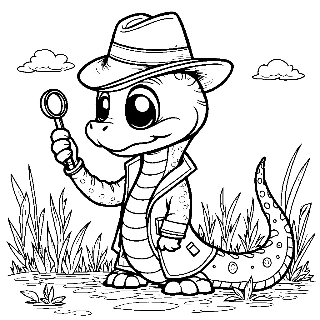 A snake in a detective outfit looking for clues