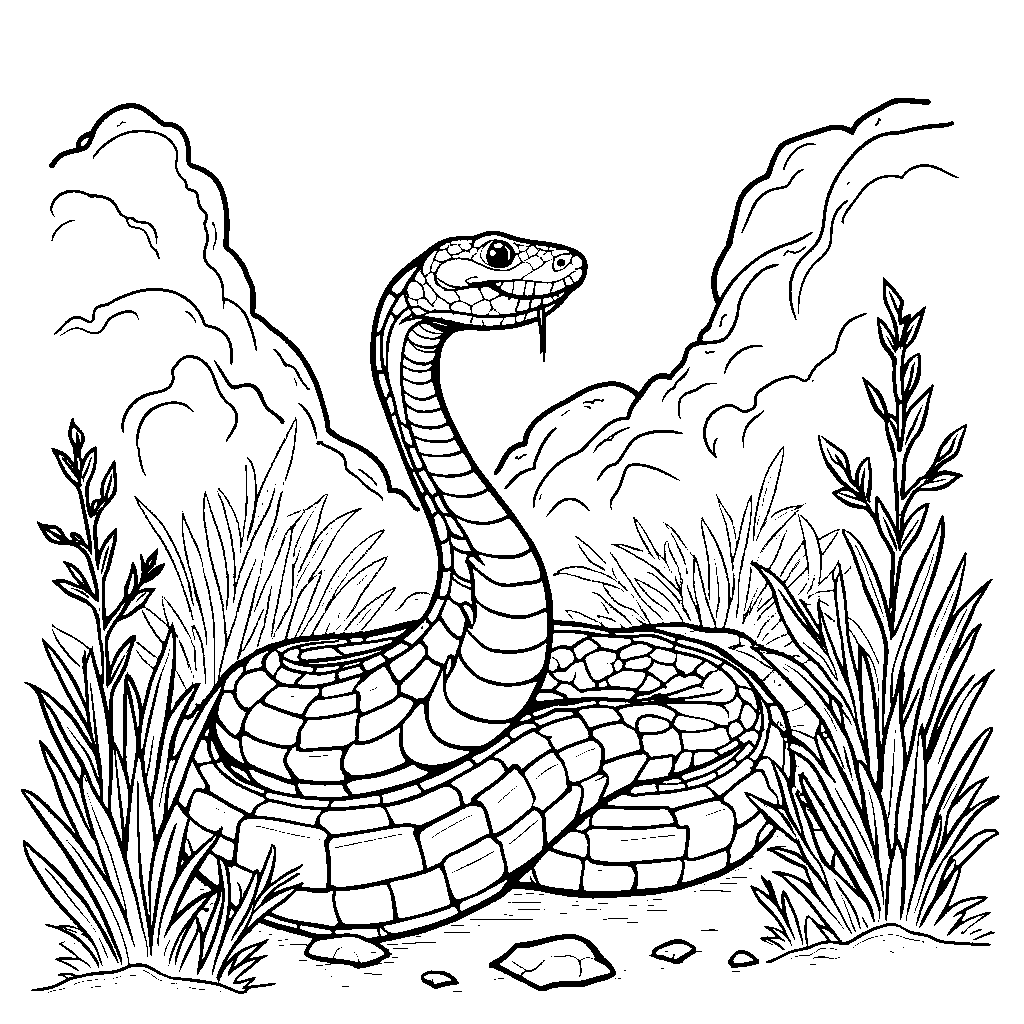 A snake playing hide and seek among rocks and bushes.