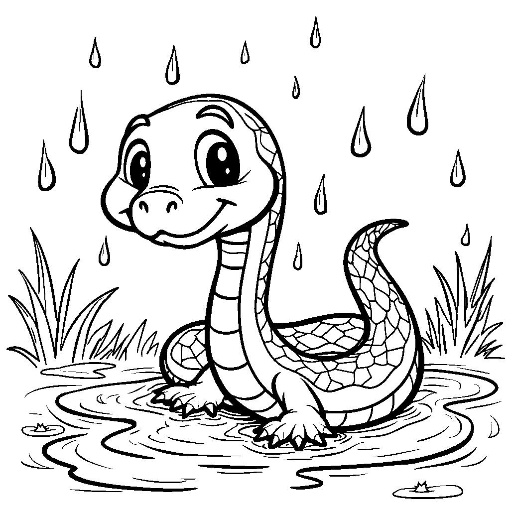 A snake splashing in puddles after rain with joy.