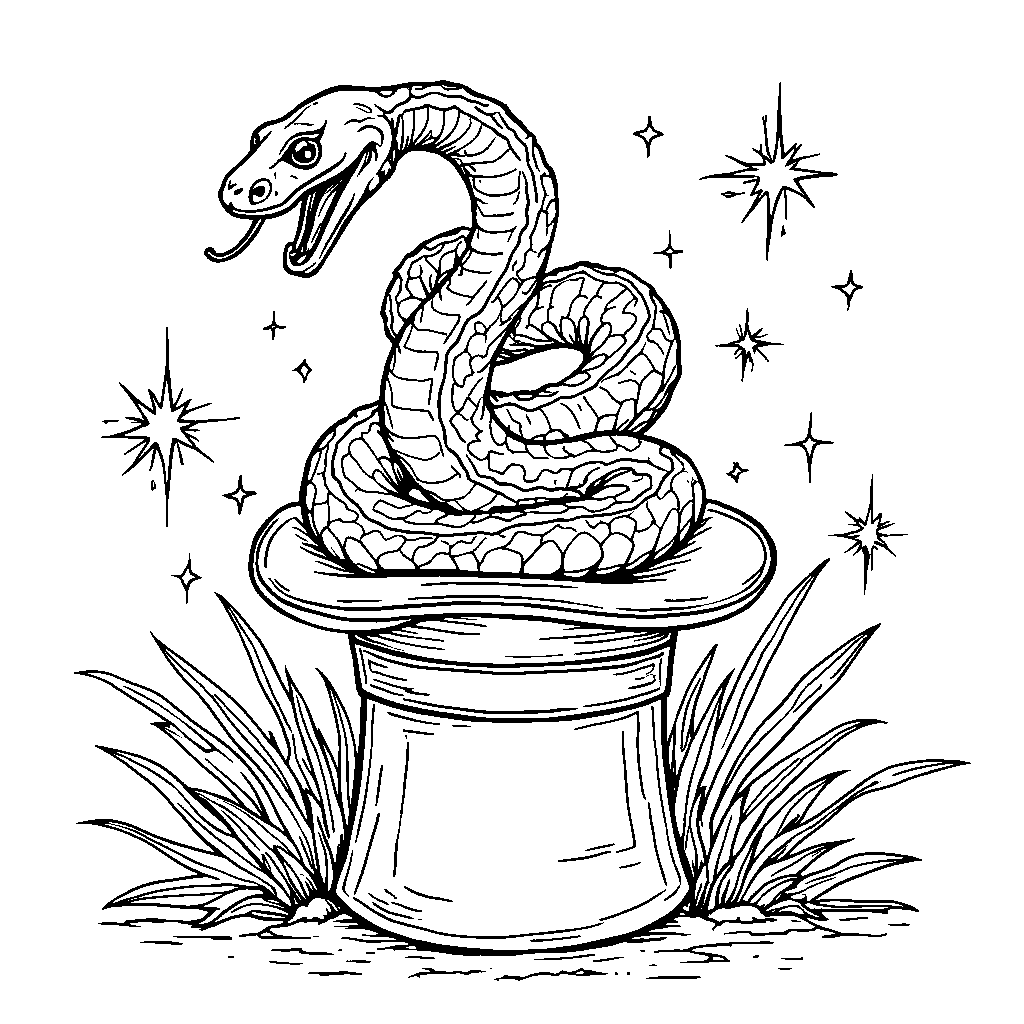 A snake emerging from a magician's top hat