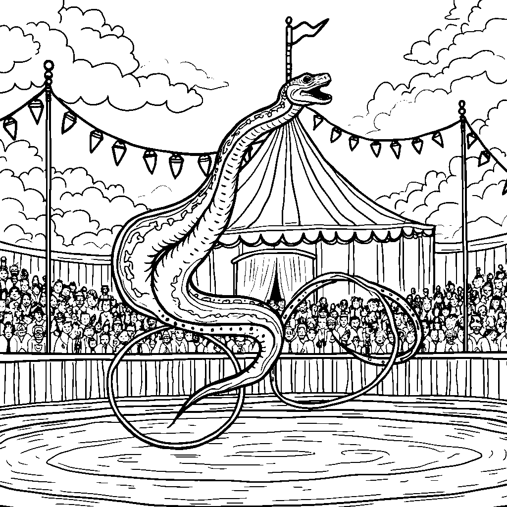 A snake jumping through hoops at a circus