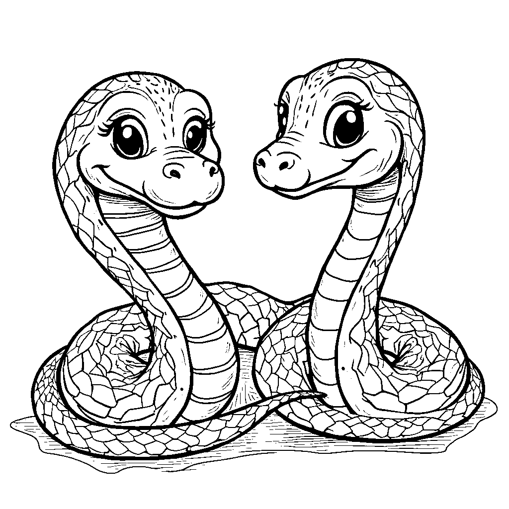 Two snakes braided together in a fun, whimsical design