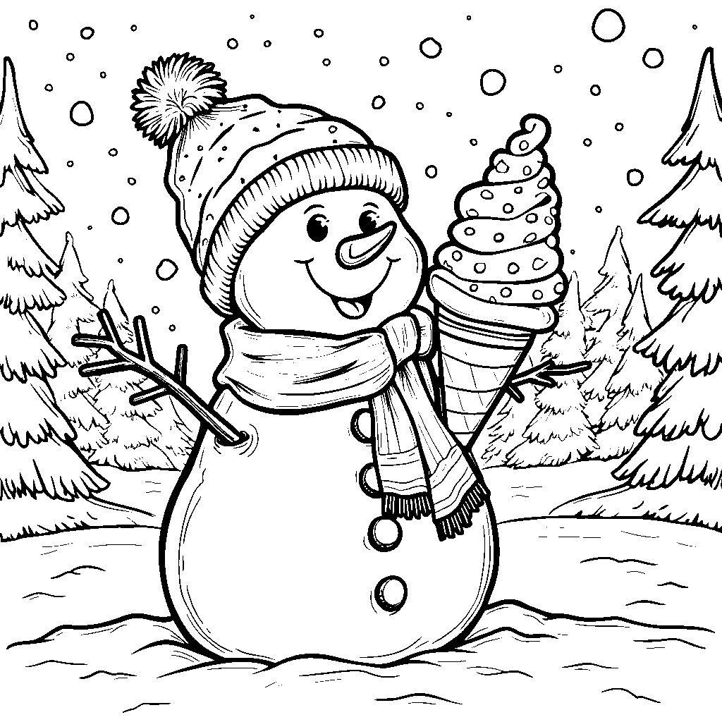 Snowman holding a giant snow-cone