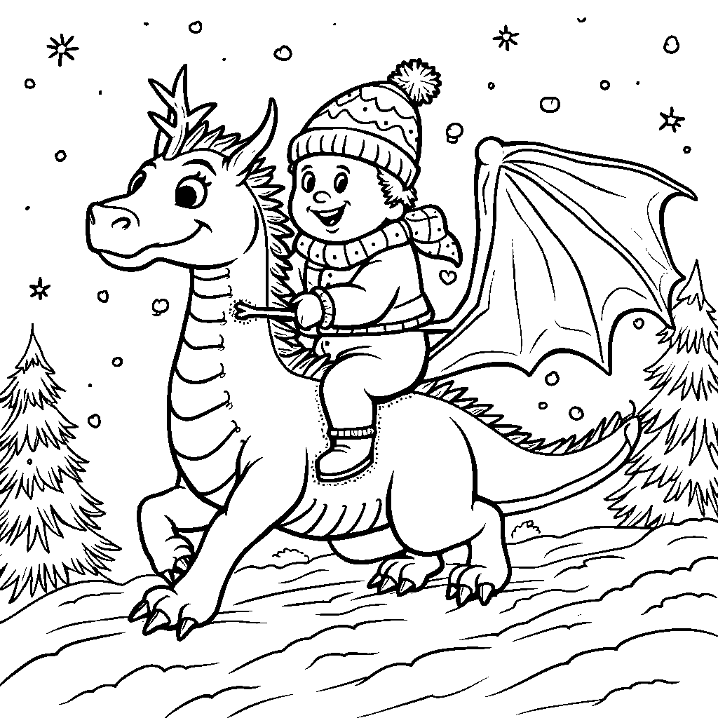 Snowman riding on the back of a snowy dragon