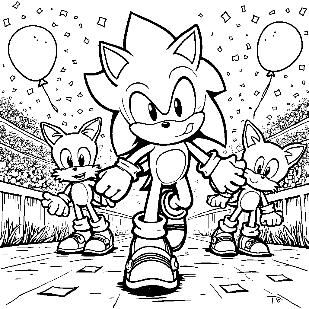 A group of Sonic's friends cheering him on from the sidelines