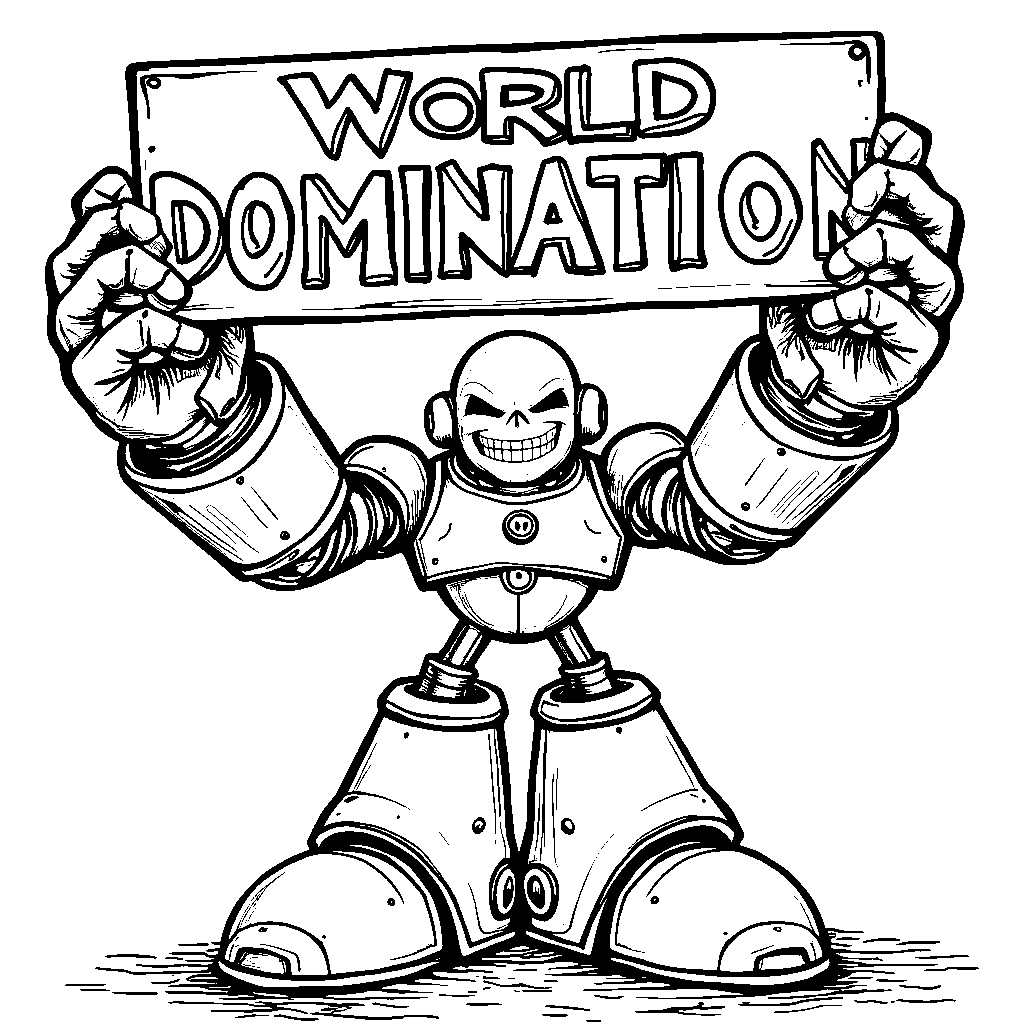 Dr. Eggman's robotic arms holding a 'World Domination' sign