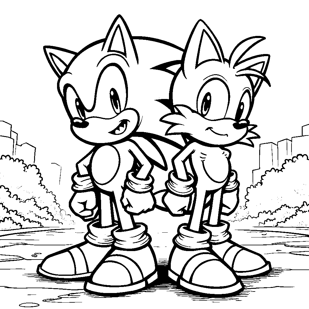 Sonic and Tails back-to-back, ready for battle