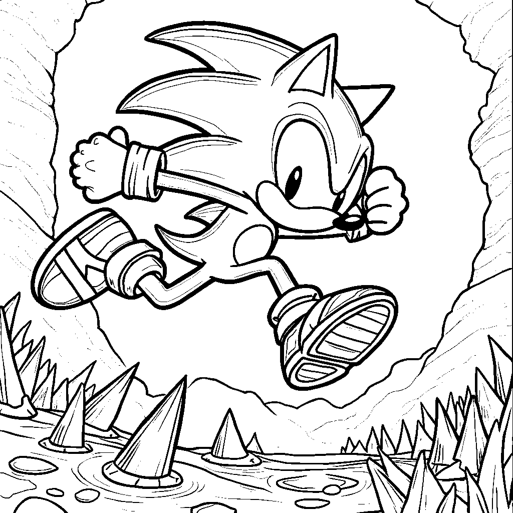 Sonic jumping over a pit of spikes in the Mystic Cave Zone