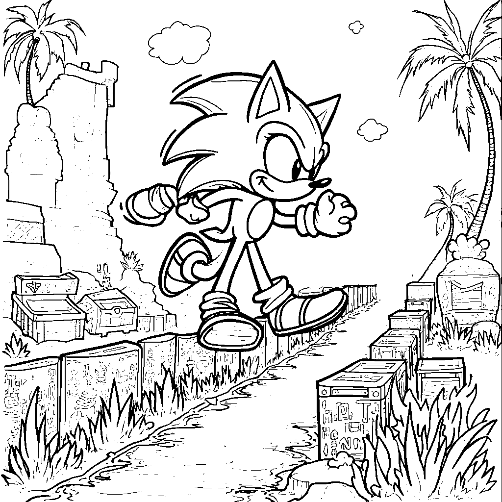 Sonic jumping over a row of obstacles in the Aquatic Ruin Zone