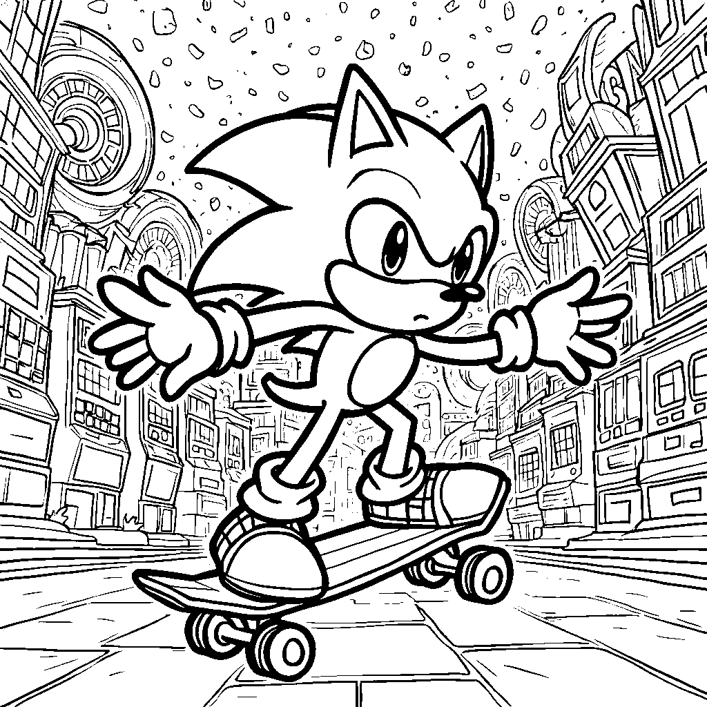 Sonic riding a skateboard through the Casino Night Zone