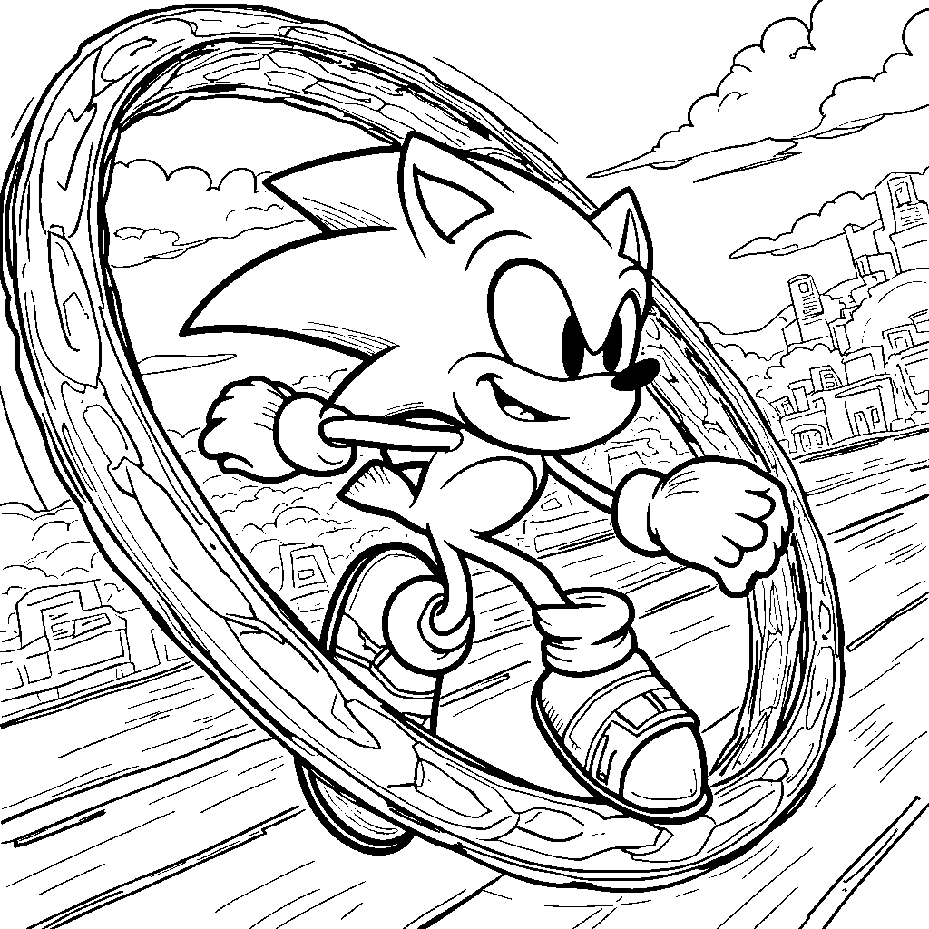 Sonic running through a loop-de-loop in the Sky Chase Zone