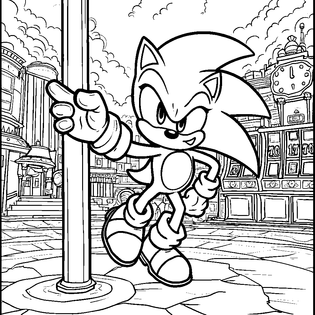 Sonic spinning around a pole in the Casino Night Zone