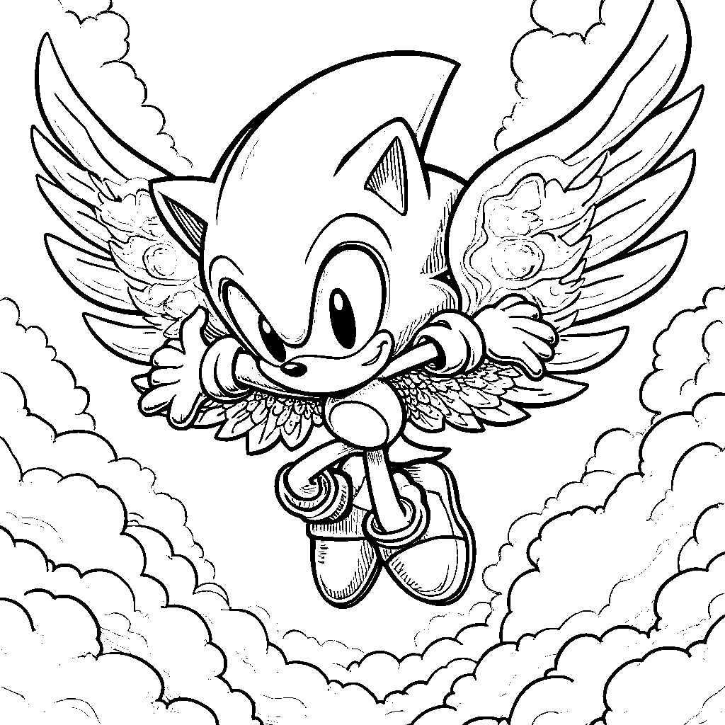 Sonic flying with wings made of Chaos Emeralds