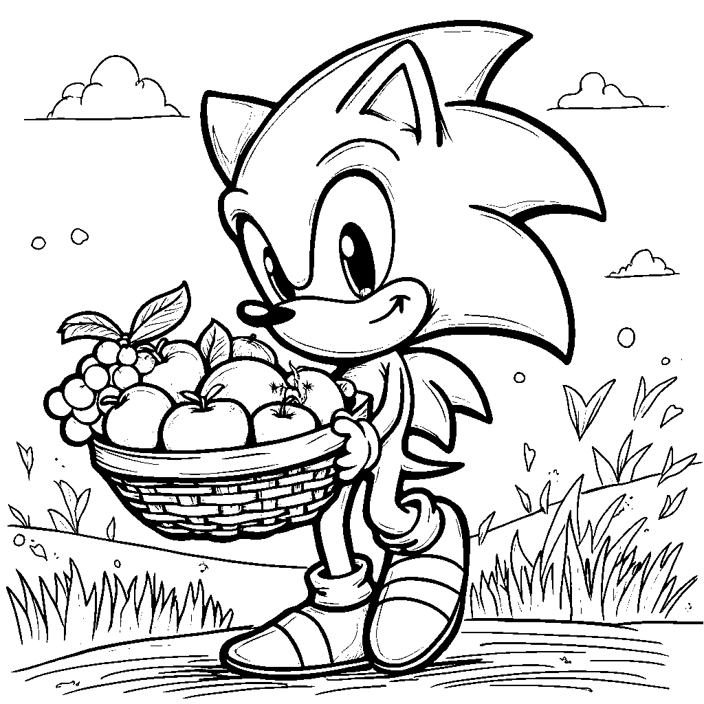 Sonic holding a basket of fruit