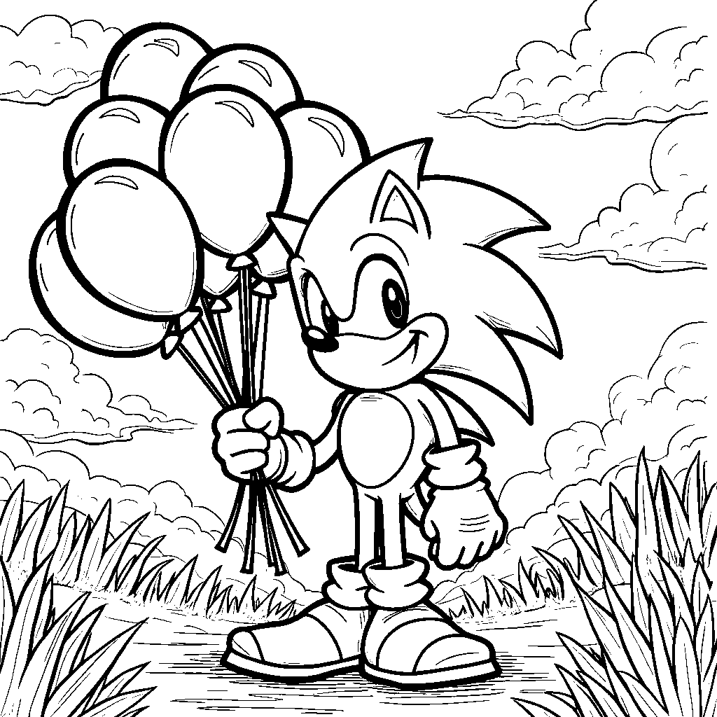 Sonic holding a bouquet of balloons