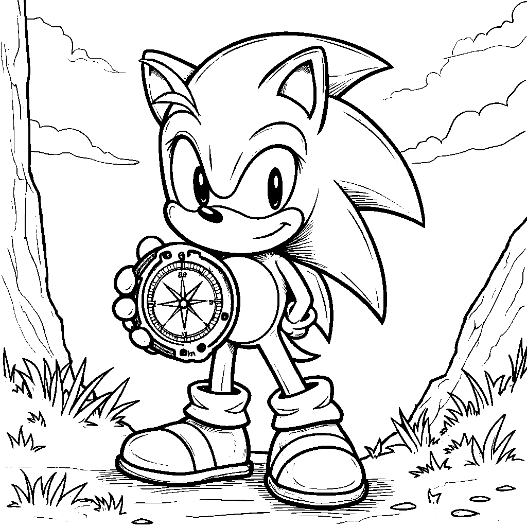 Sonic holding a compass