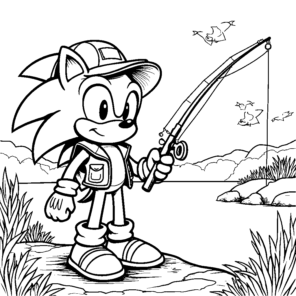 Sonic holding a fishing rod