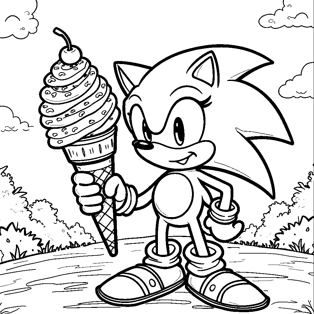 Sonic holding a giant ice cream cone