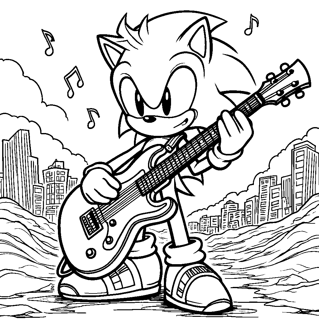 Sonic playing a guitar