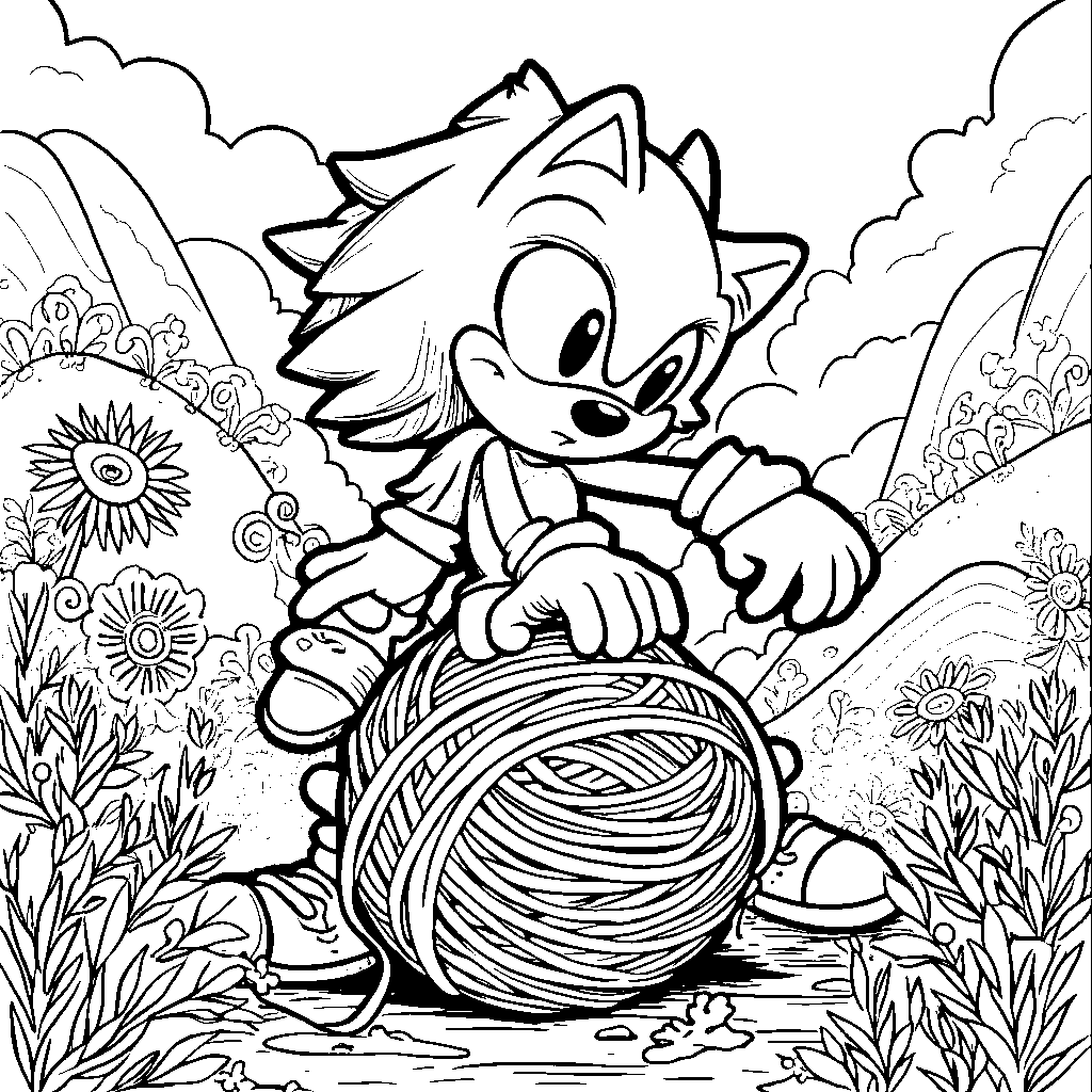 Sonic playing with a ball of yarn