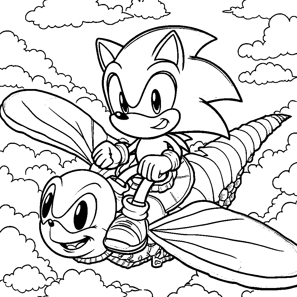 Sonic riding a dragonfly