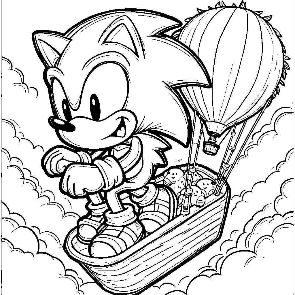 Sonic riding a hot air balloon