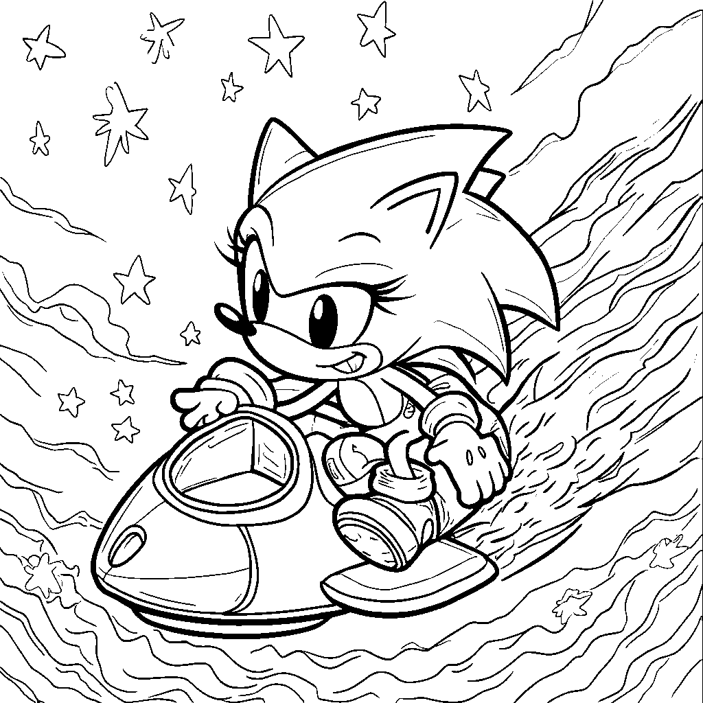 Sonic riding a rocket ship