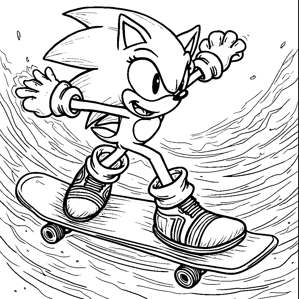 Sonic riding a skateboard