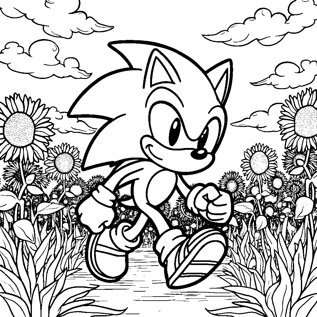 Sonic running through a field of sunflowers