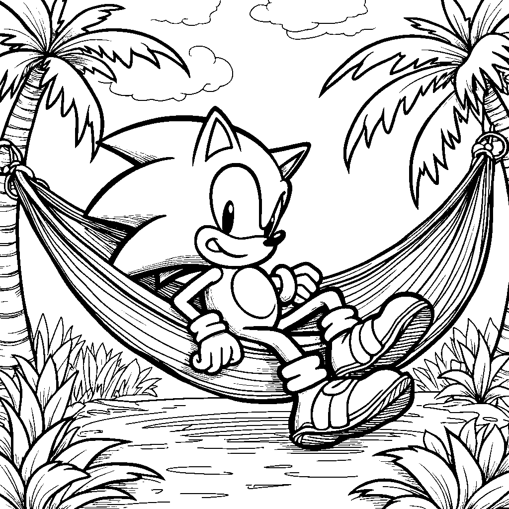 Sonic sitting in a hammock