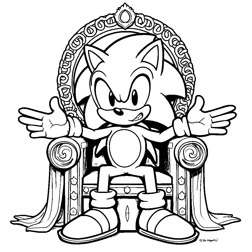 Sonic sitting on a throne made of gold rings