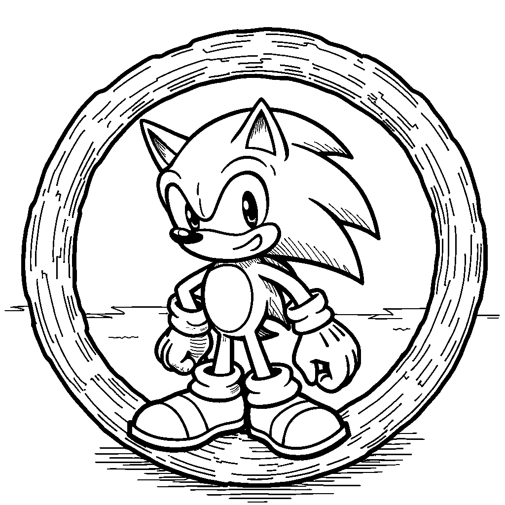 Sonic standing on a giant ring