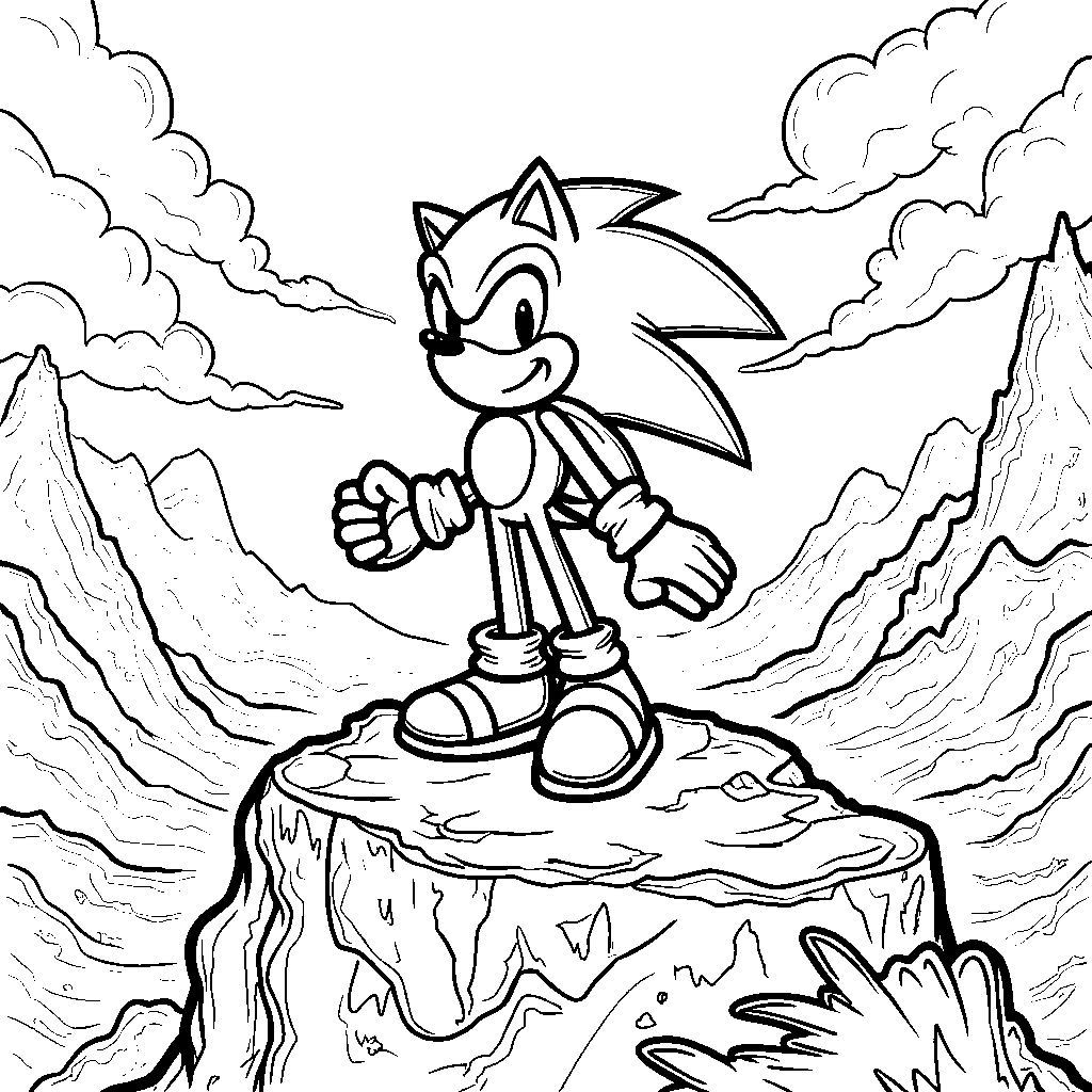 Sonic standing on top of a mountain