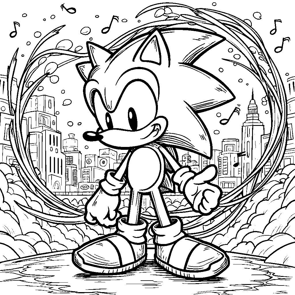 Sonic surrounded by musical notes