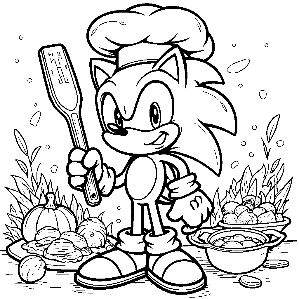 Sonic wearing a chef's hat and holding a spatula