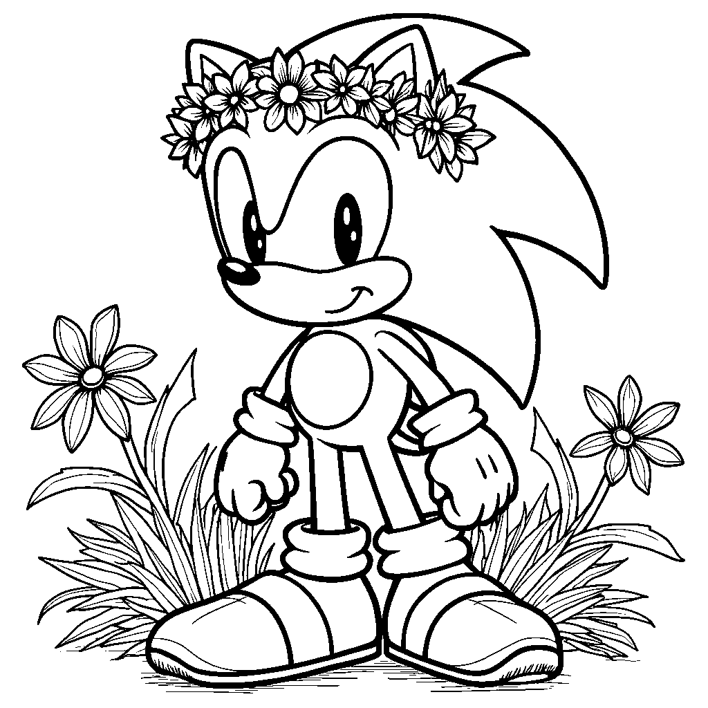 Sonic wearing a crown made of flowers