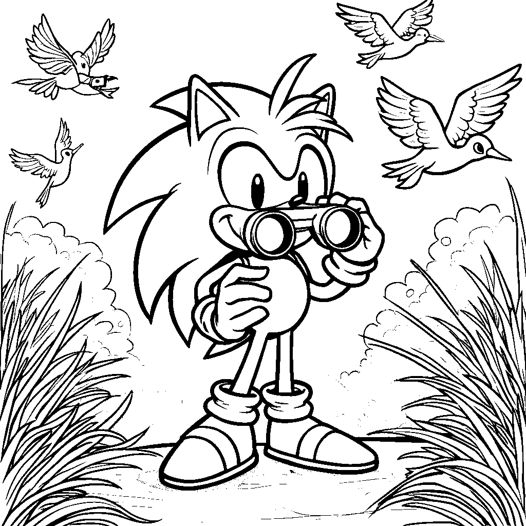 Sonic wearing a pair of binoculars