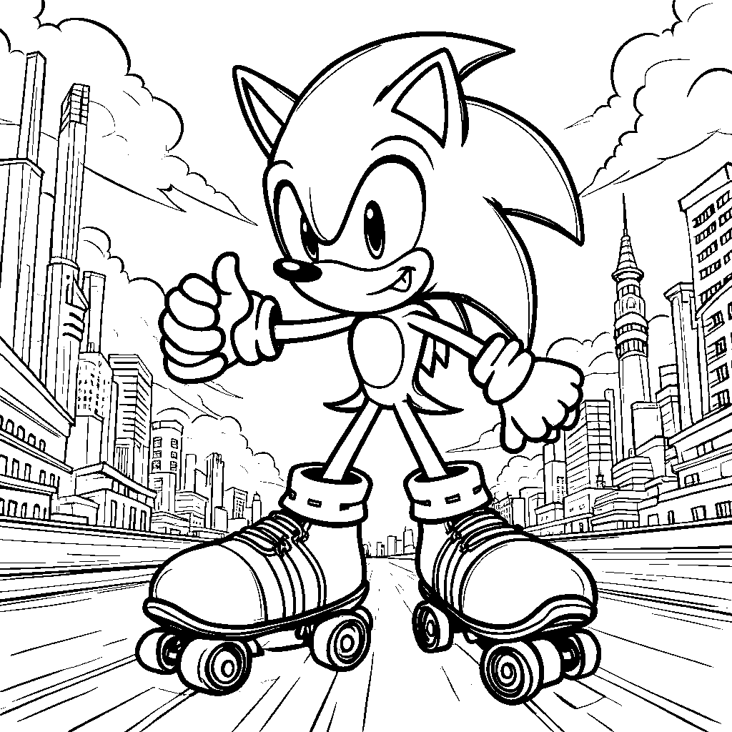 Sonic wearing a pair of roller skates