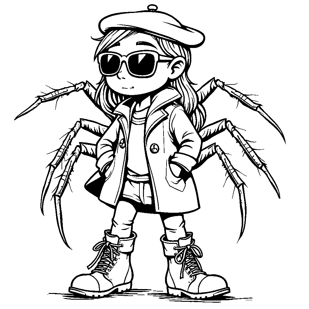 A fashionable spider wearing trendy clothes and accessories